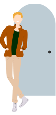 Illustration of a clinician in front of a door