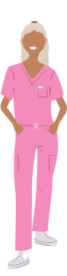 Illustration of a clinician in pink scrubs