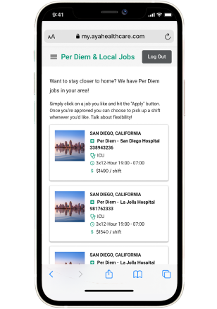 Image of myAya Per Diem job search on mobile